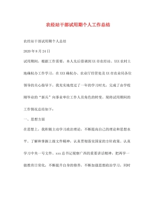 农经站干部试用期个人工作总结
