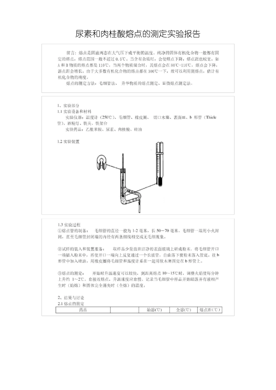 尿素和肉桂酸熔点的测定试验报告_第1页