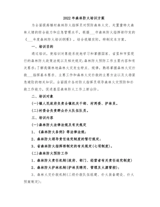 2022年森林防火培训方案