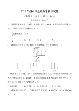 2022年初中数学模拟试题