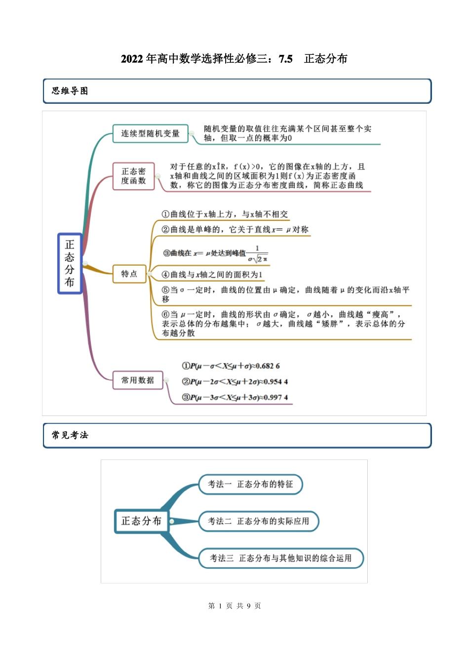 2022年高中数学选择性必修三正态分布_第1页