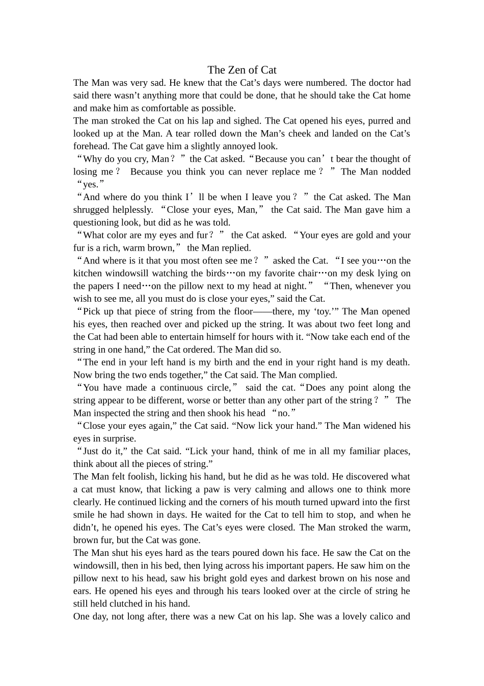 英语谚语小故事：一只猫的哲学_第1页