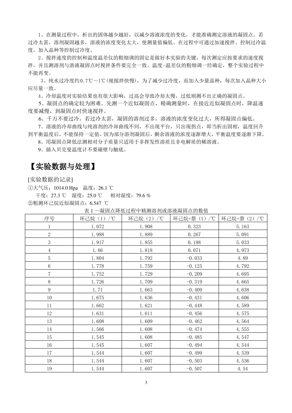 凝固点降低法测定物质的摩尔质量纯萘环己烷_第3页