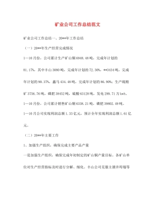 矿业公司工作总结范文