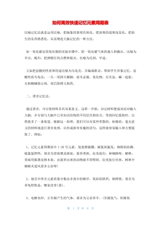 如何高效快速记忆元素周期表
