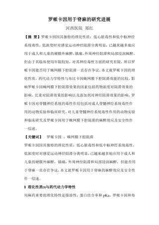 罗哌卡因的进展