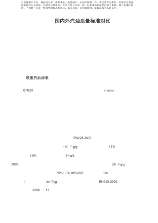 国内外汽油质量标准对比