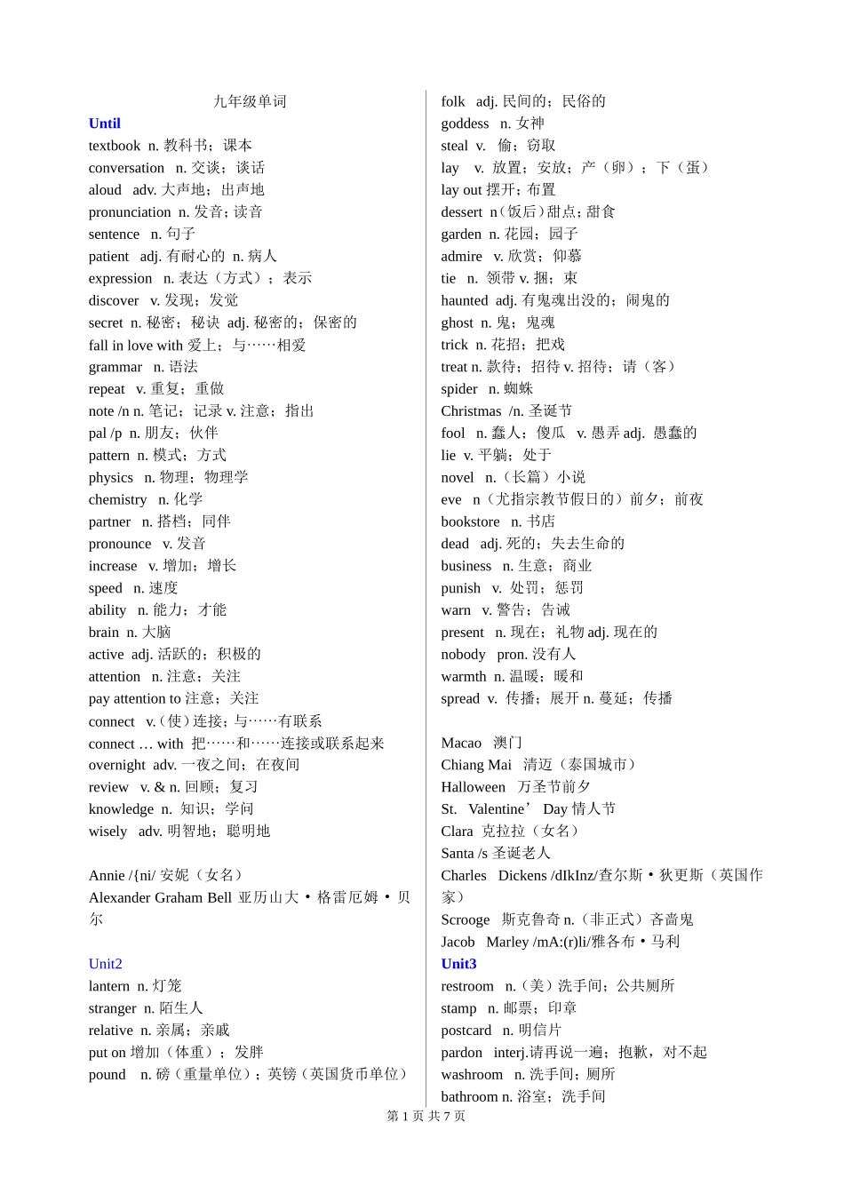 九年级英语单词表_第1页