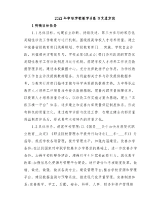 2022年中职学校教学诊断与改进方案