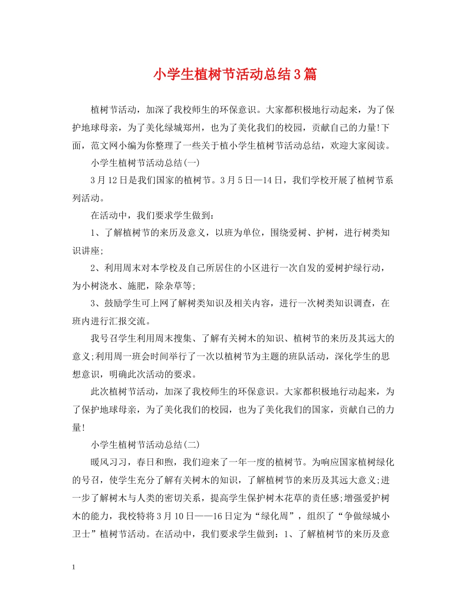 小学生植树节活动总结3篇_第1页