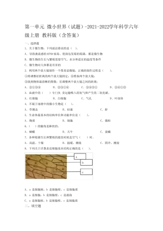 教科版科学六年级上第一单元 微小世界单元水平检测卷(含答案)3套