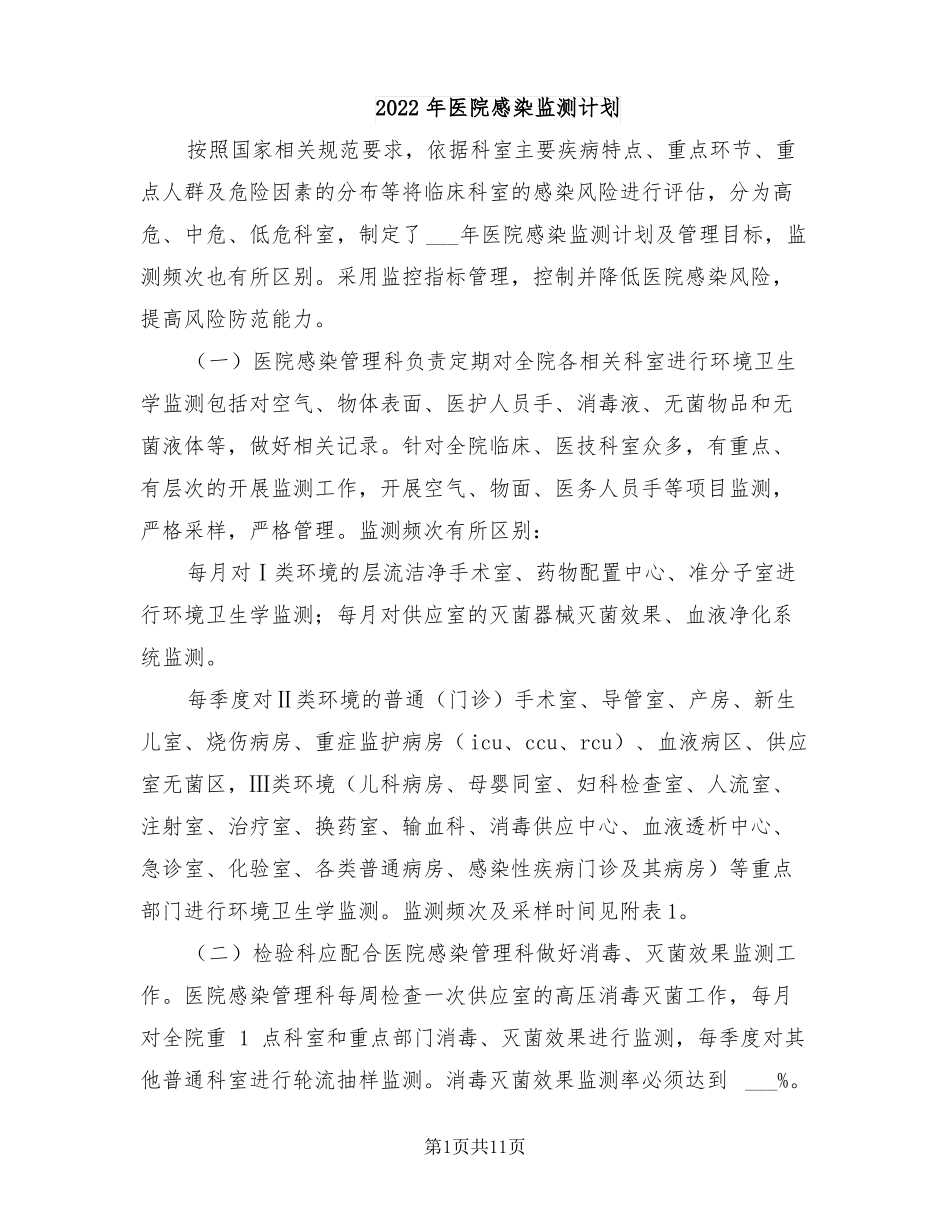 2022年医院感染监测计划_第1页