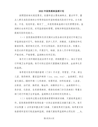 2022年医院感染监测计划