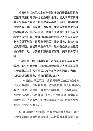 车管所排查突出问题材料