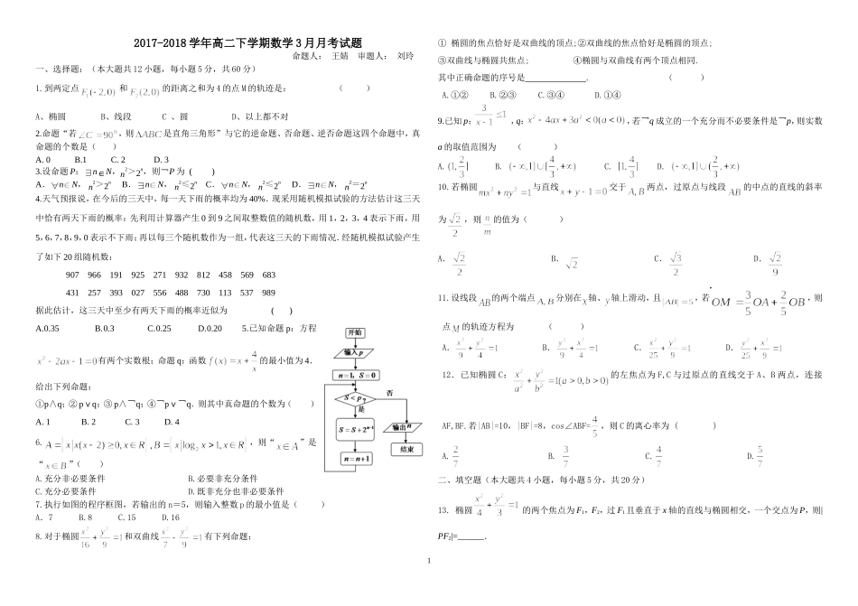 2018年高二数学3月月考_第1页