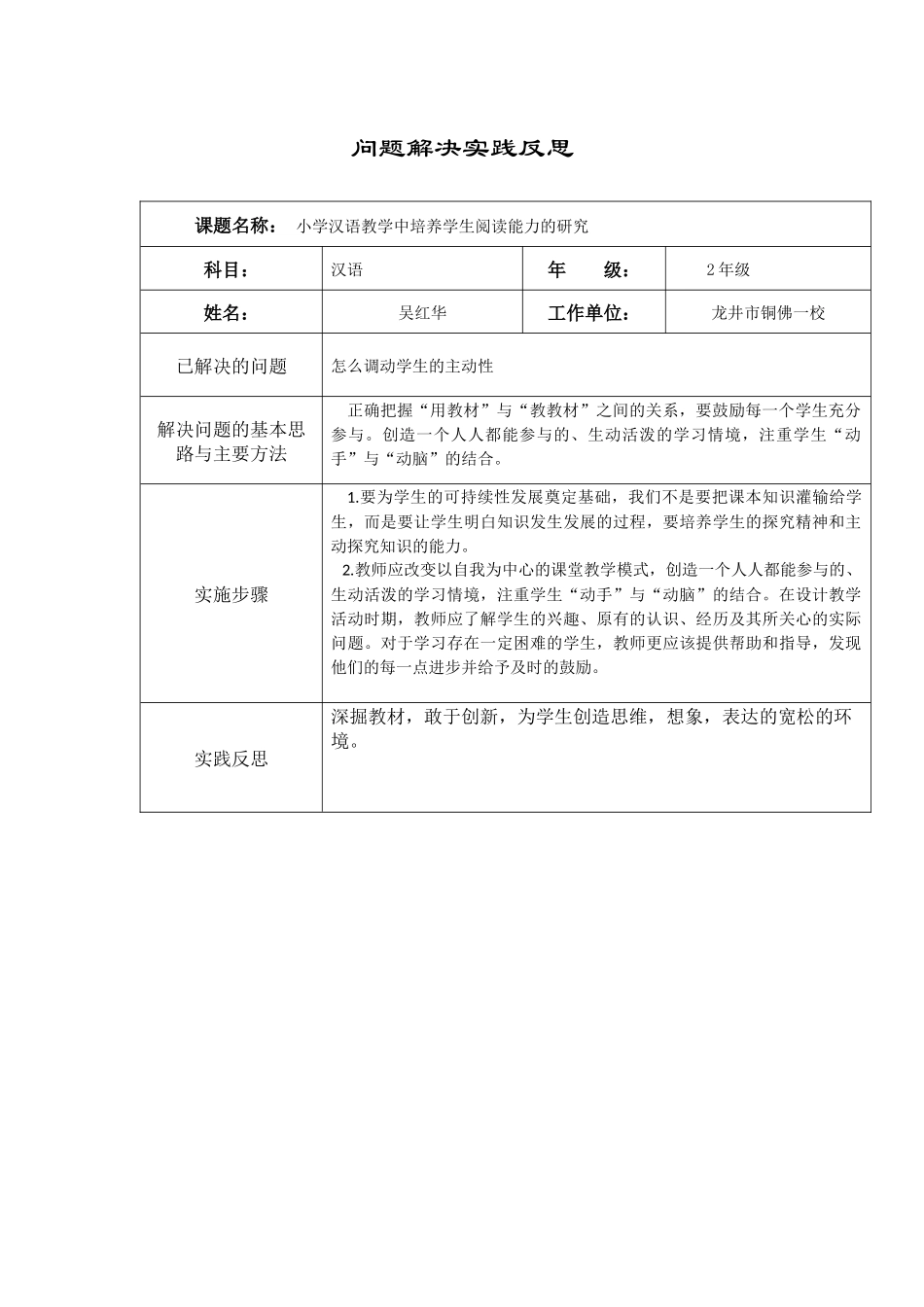 问题解决实践反思模板_第1页