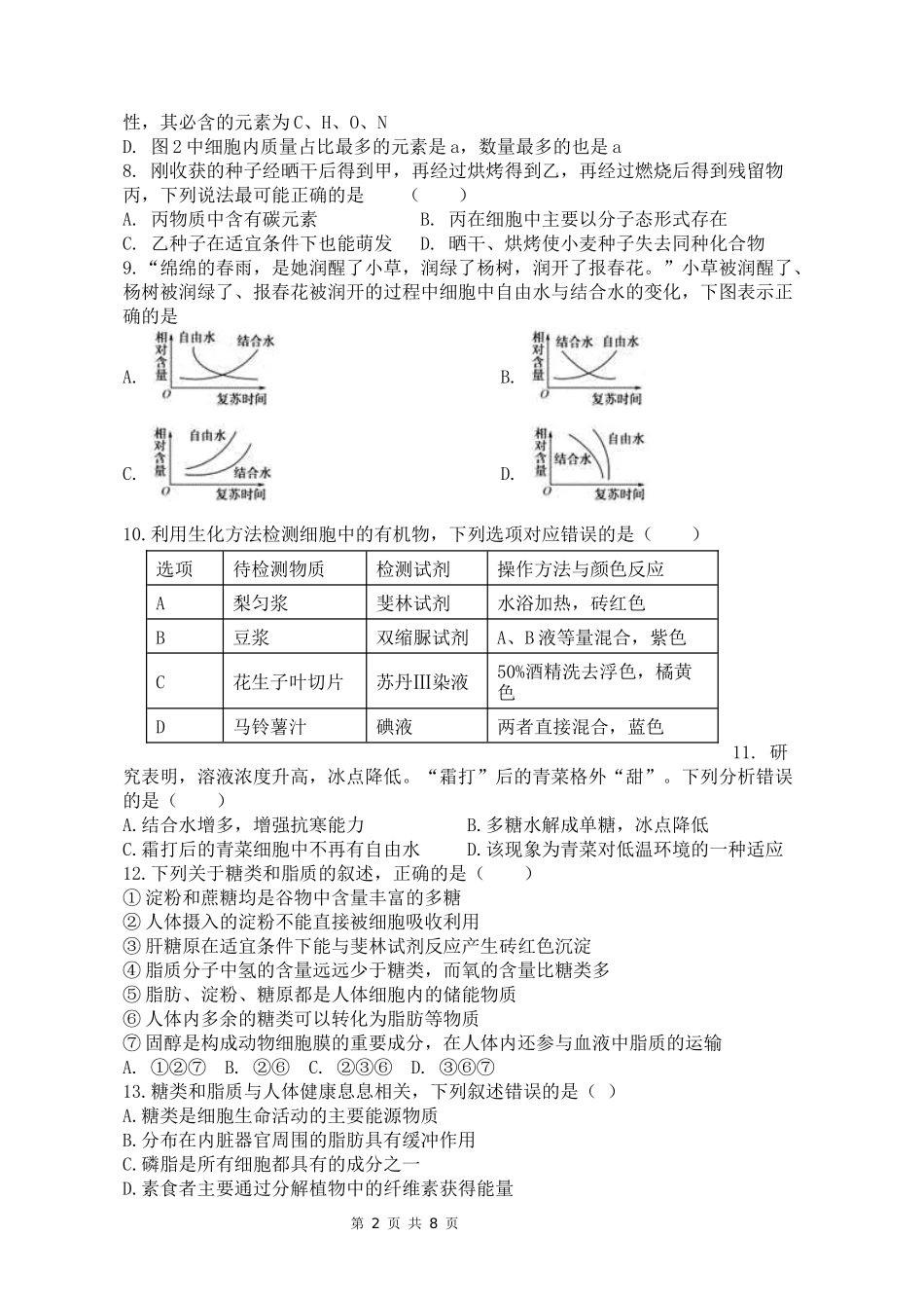 2020学年高一年级生物测试题（202011）_第2页
