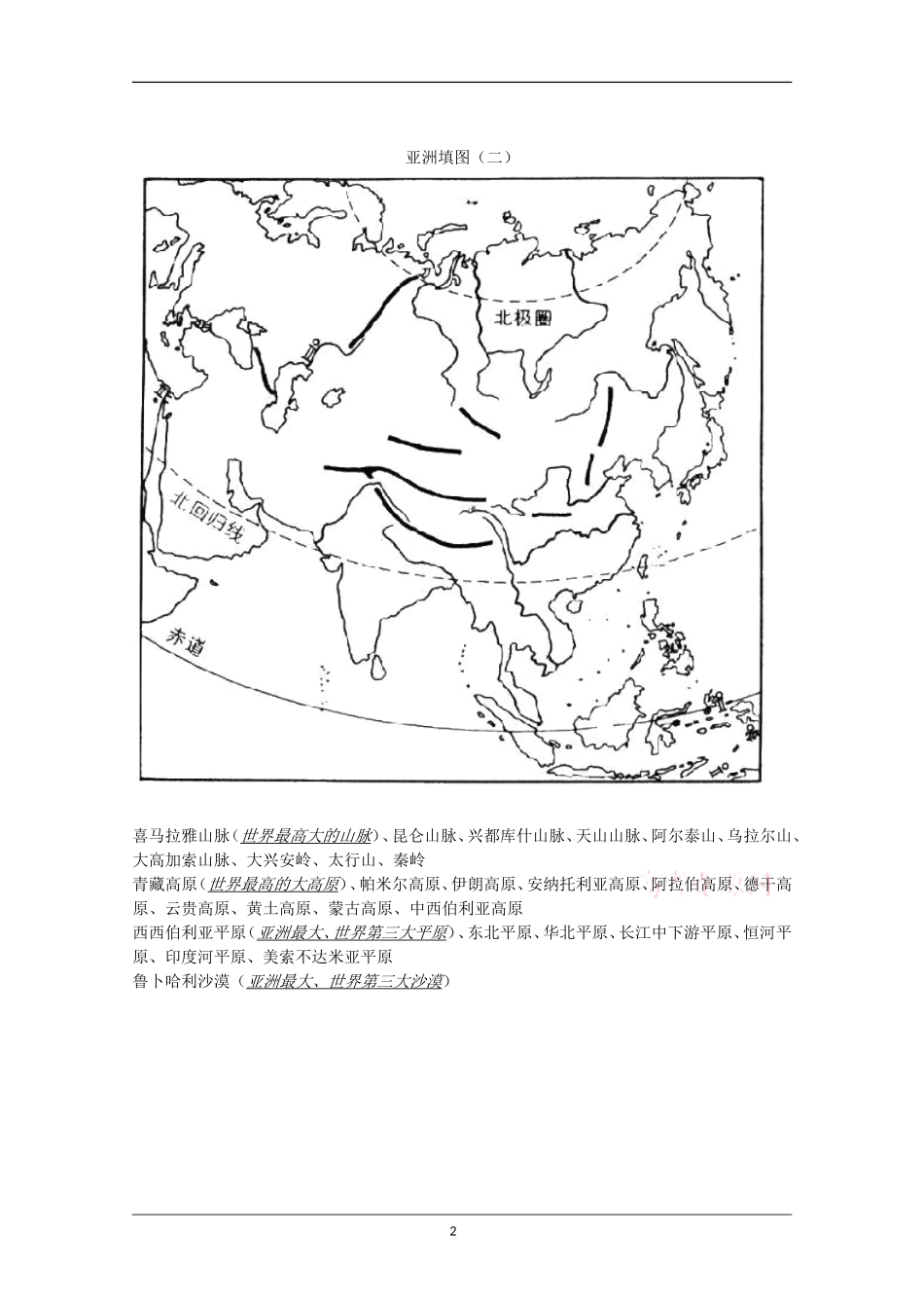 世界地理填图练习：亚洲_第2页