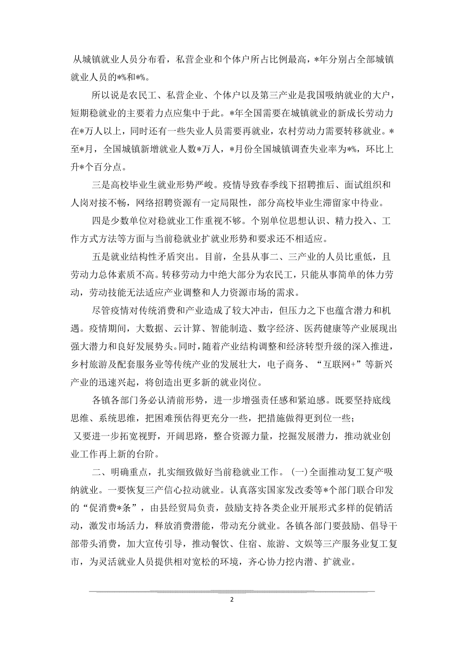 2021年稳就业工作推进会讲稿_第2页