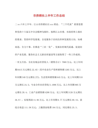 市供销社上半年工作总结2