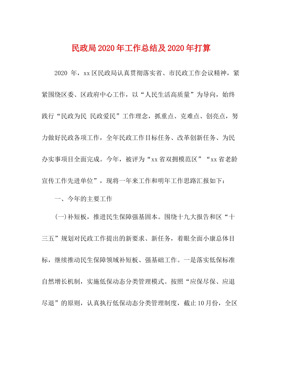 民政局年工作总结及年打算_第1页