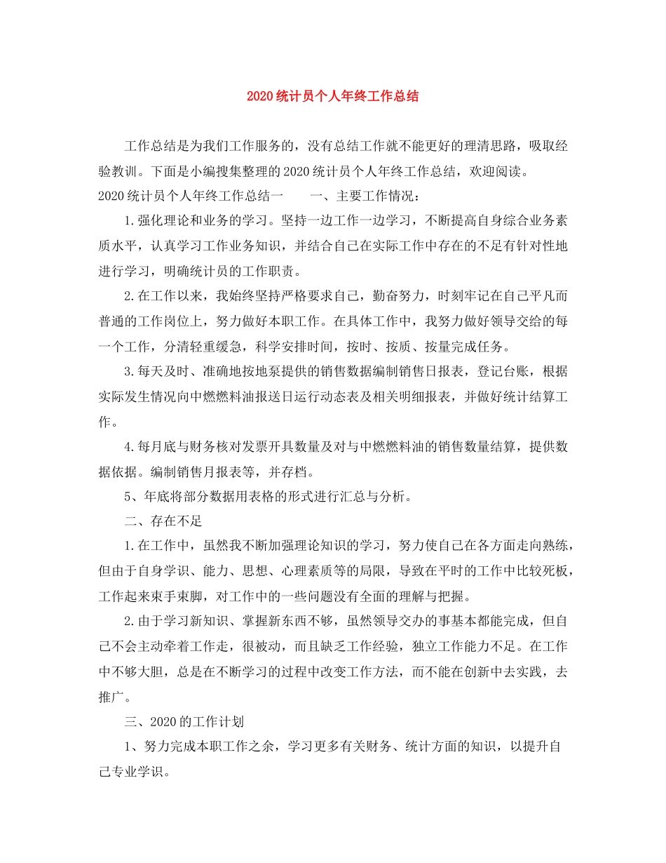 统计员个人年终工作总结_第1页