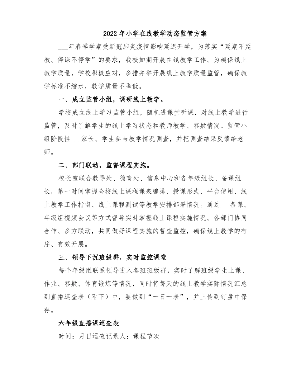 2022年小学在线教学动态监管方案_第1页