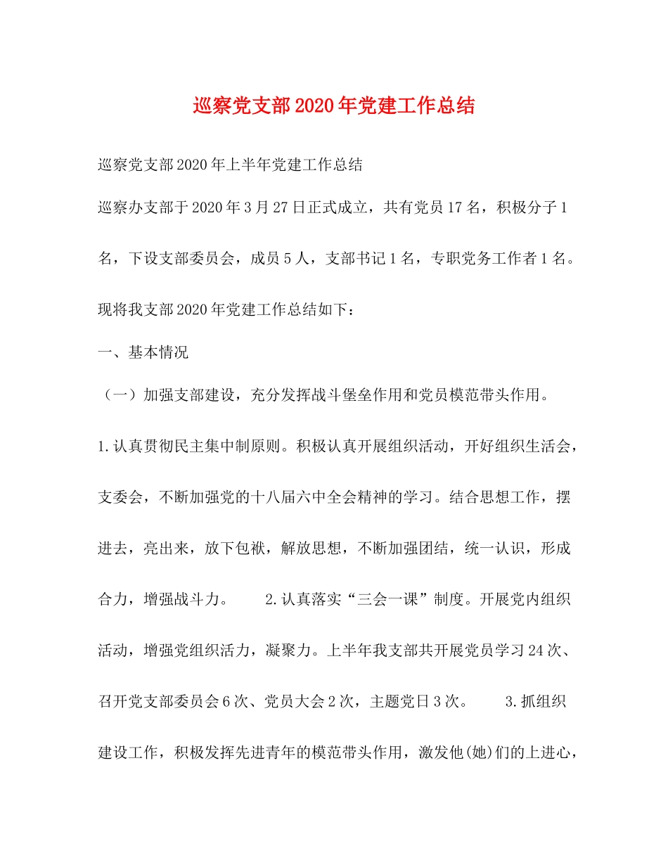 巡察党支部年党建工作总结_第1页