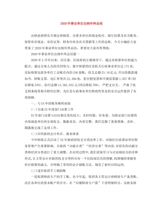 2020年事业单位出纳年终总结