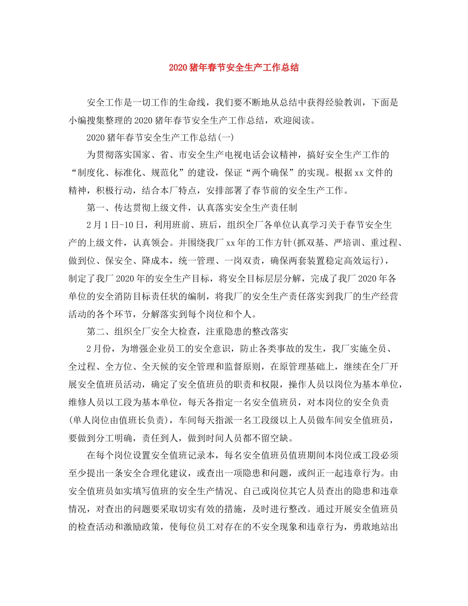 猪年春节安全生产工作总结_第1页