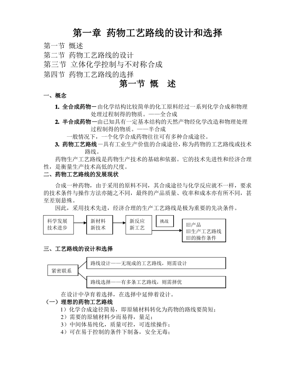 药物工艺路线的设计和选择_第1页