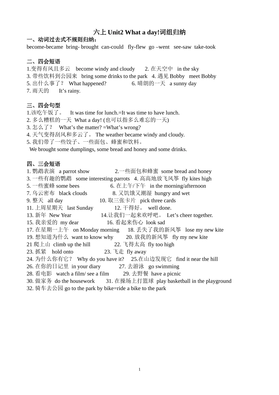 新六上Unit2词组_第1页
