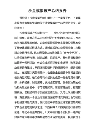 沙盘模拟破产总结报告