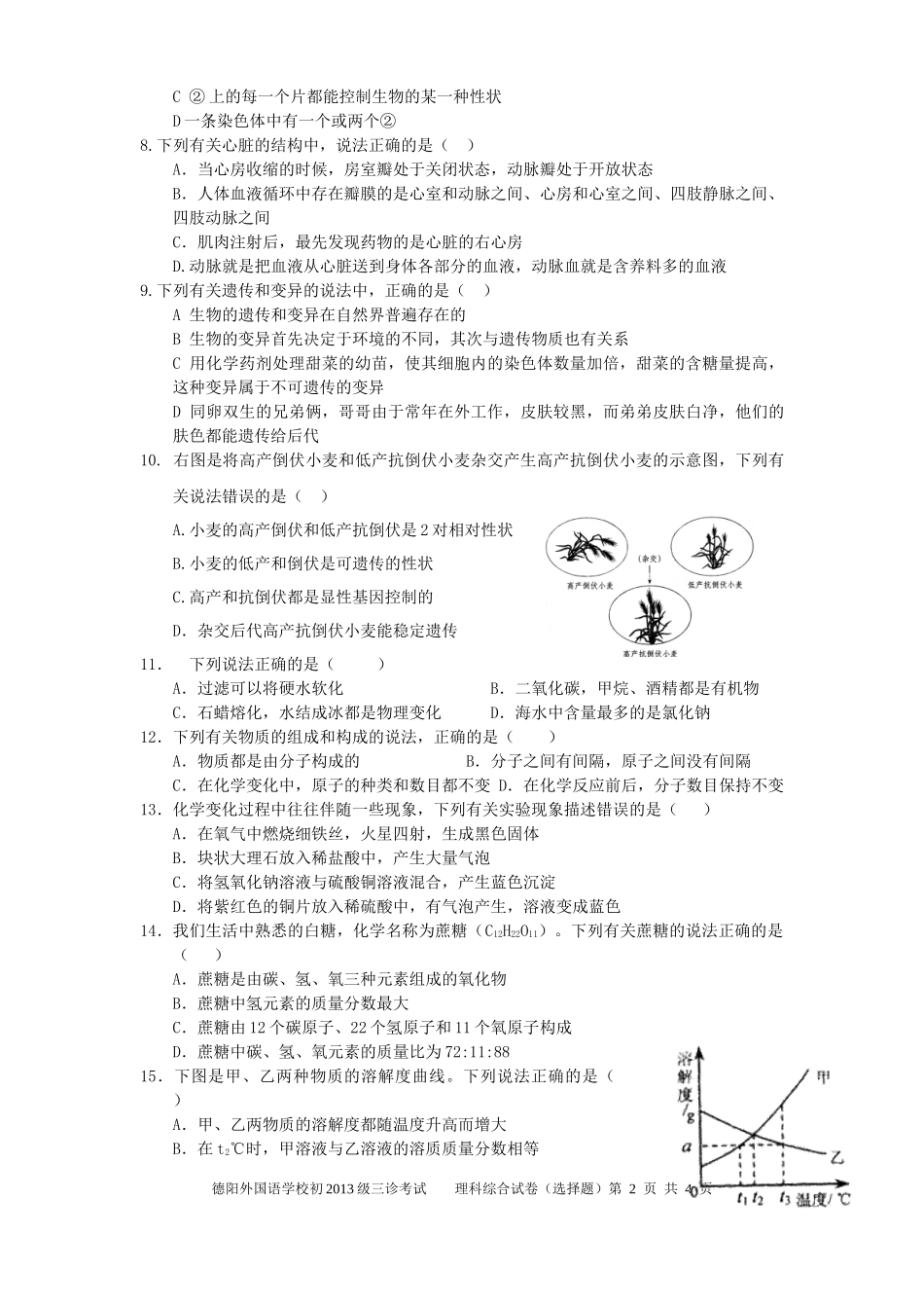 德阳外国语学校初2013级三诊考试(选择题）_第2页