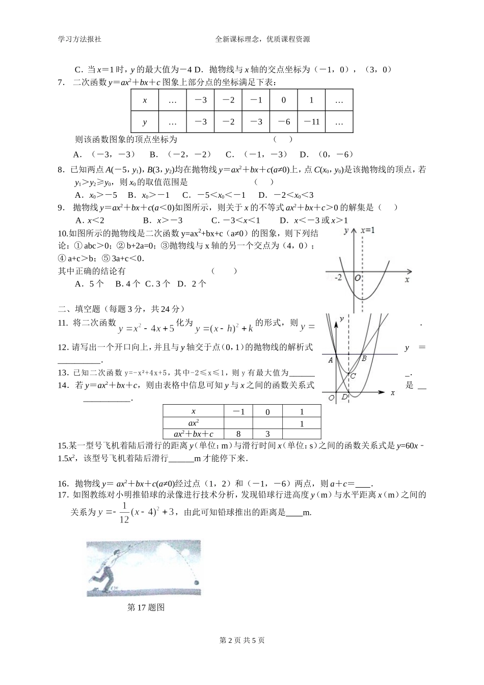 第二十二章二次函数章末测评(B)_第2页
