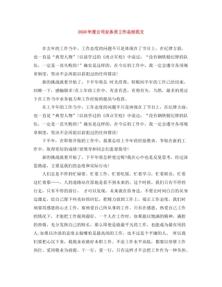 2020年度公司业务员工作总结范文