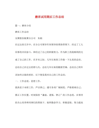 磨床试用期后工作总结