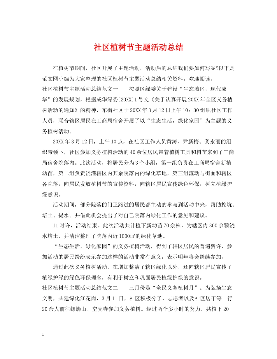 社区植树节主题活动总结_第1页
