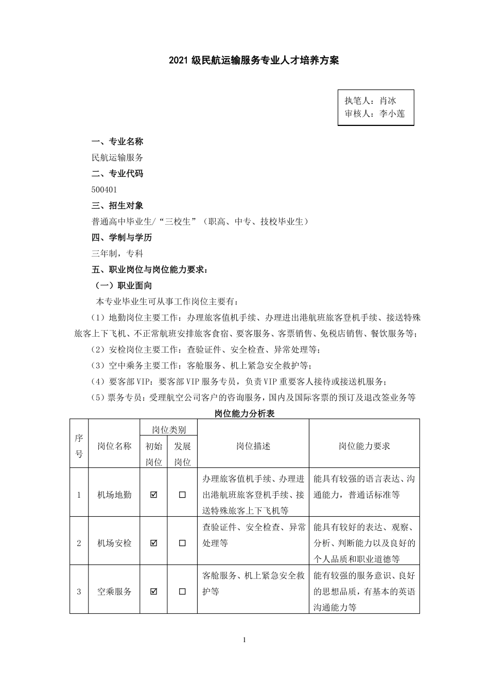 2021级民航运输服务专业人才培养方案_第1页