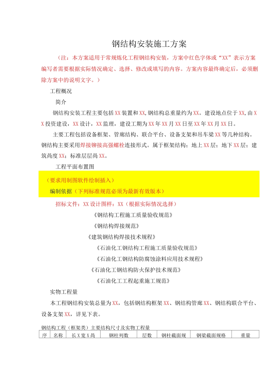 钢结构安装施工方案模板_第1页