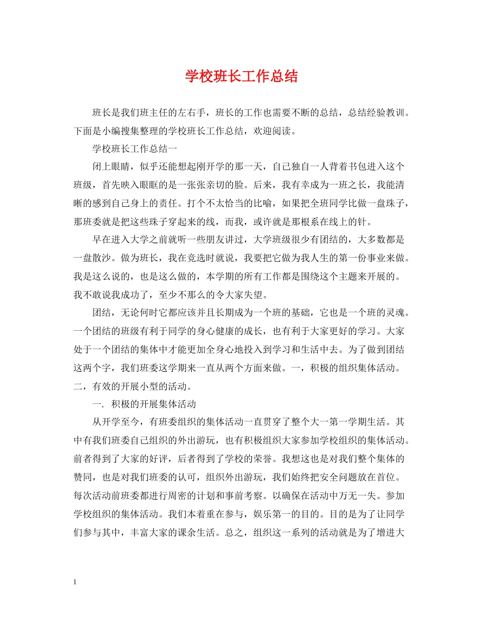 学校班长工作总结_第1页