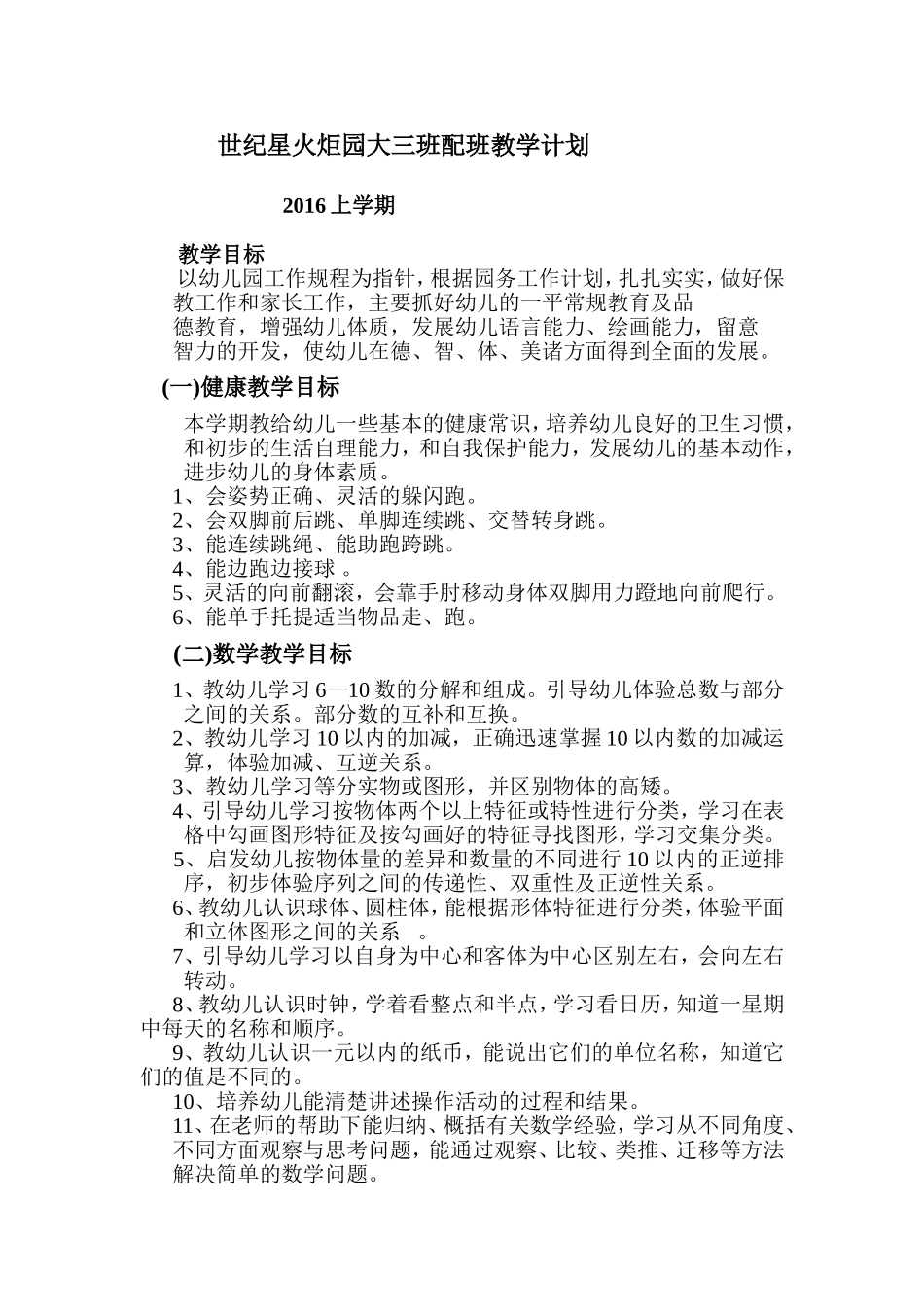 世纪星火炬园大三王秀平班教学计划_第1页
