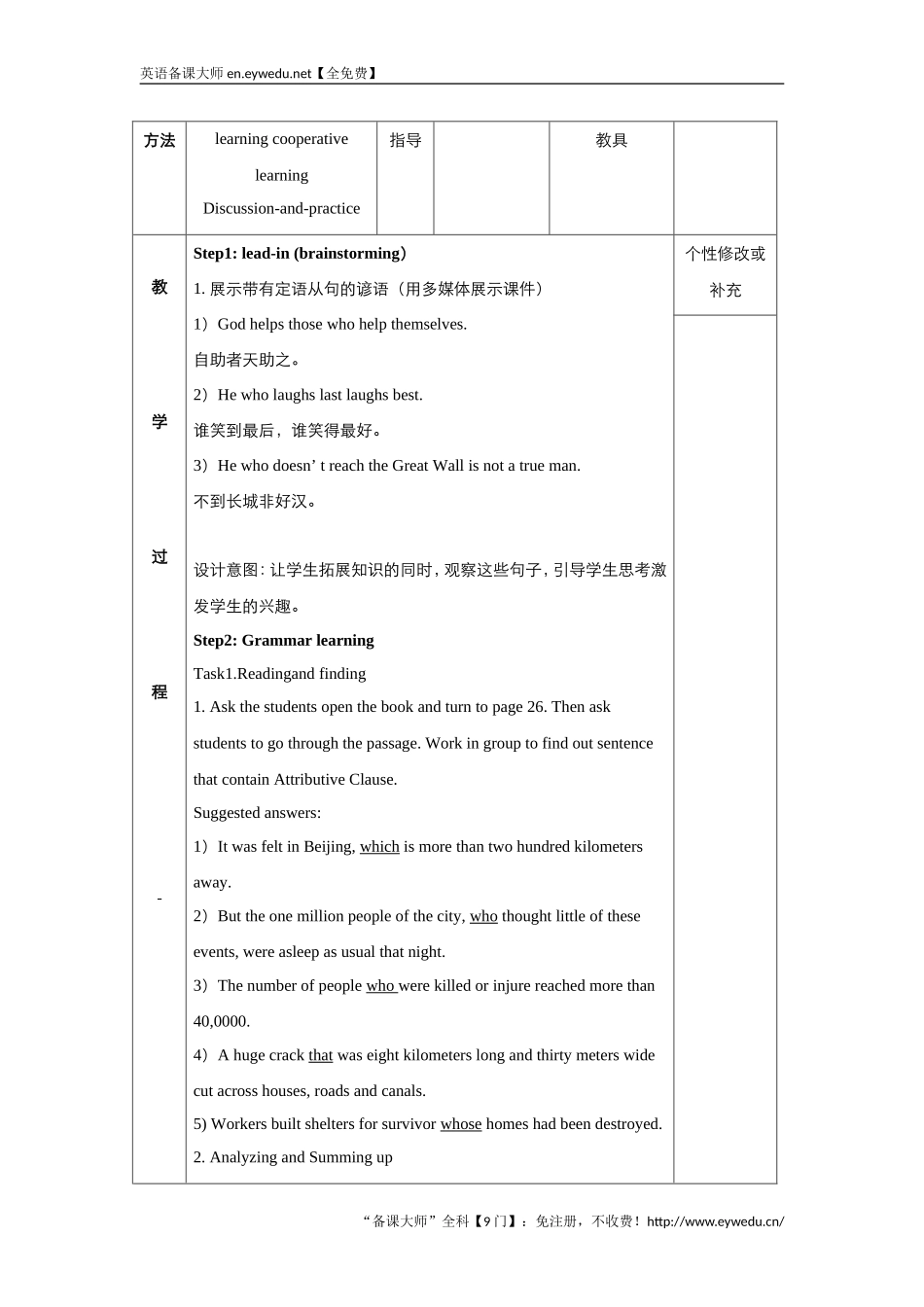 高中英语人教版必修1教案：unit4EarthquakesGrammar教案（系列二）英语备课大师【全免费】_第2页