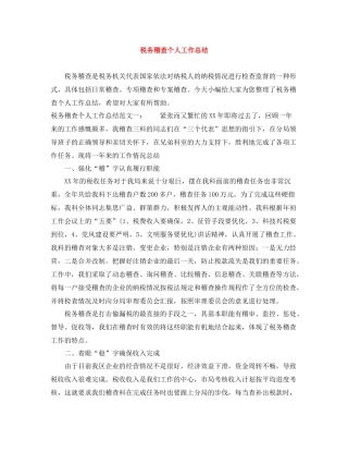 税务稽查个人工作总结