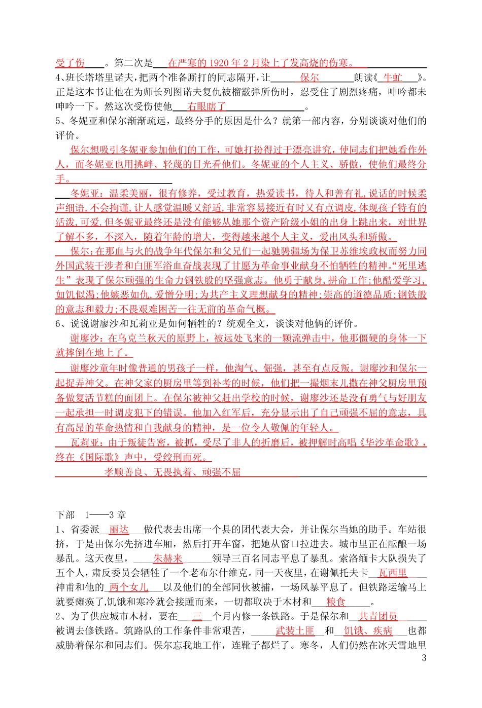 《钢铁是怎样炼成的》名著阅读练习 _第3页