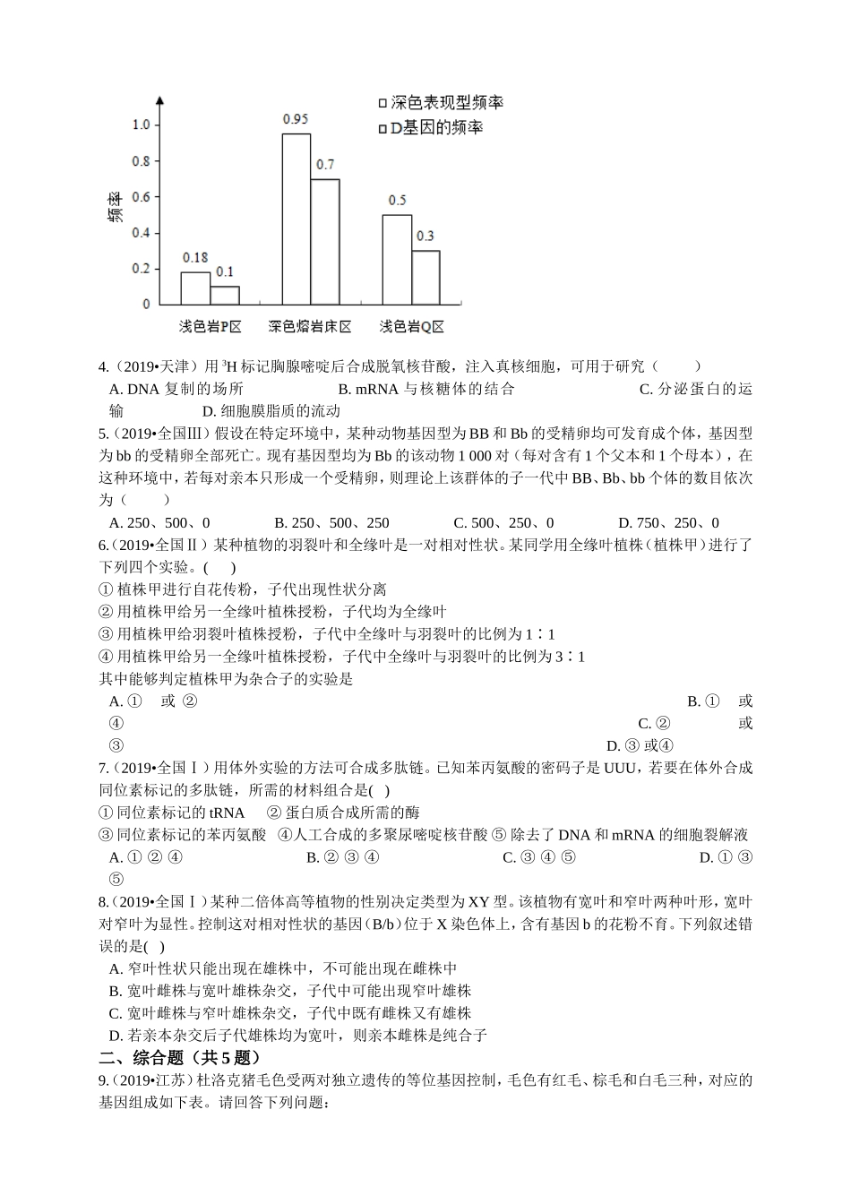 2019年高考生物真题分类汇编专题04：遗传的分子基础与规律_第2页