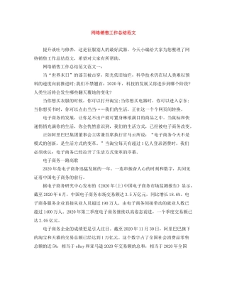 网络销售工作总结范文