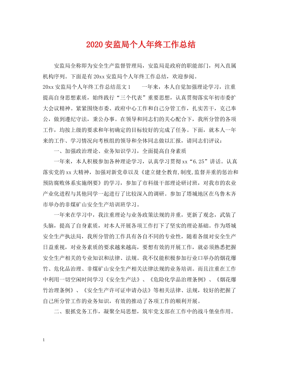 安监局个人年终工作总结_第1页