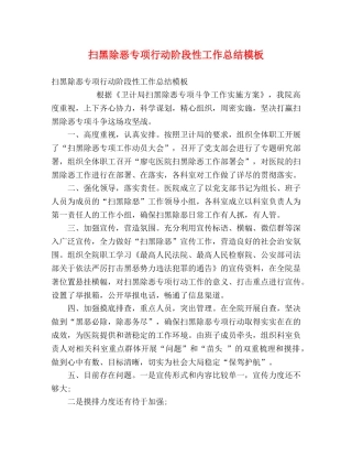 除恶专项行动阶段性工作总结模板 