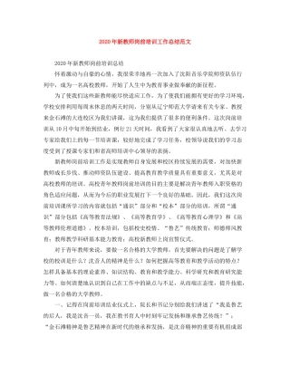 2020年新教师岗前培训工作总结范文